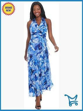 V-Neck Waist Tie Ruffle Cascade Maxi Dress, Sleeveless Formal Occasion